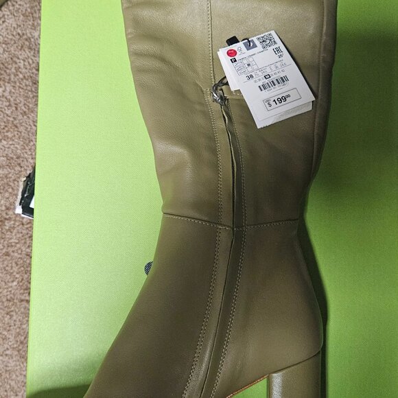 ZARA NWT GREEN LEATHER HIGH HEEL BOOTS OVER THE KNEE SIZE US7.5/38 Bloggers Fav - Picture 5 of 7